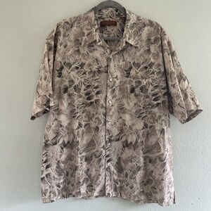 Tori Richard Hawaiian Shirt Button Up XL Cotton Lawn USA Neutral Tan Floral Rare